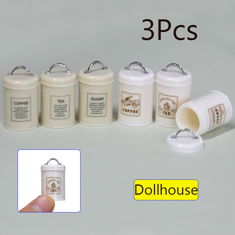 Food Storage Plastic - 3Pcs Miniature Dollhouse Mini Food/Tea/Coffee Cans