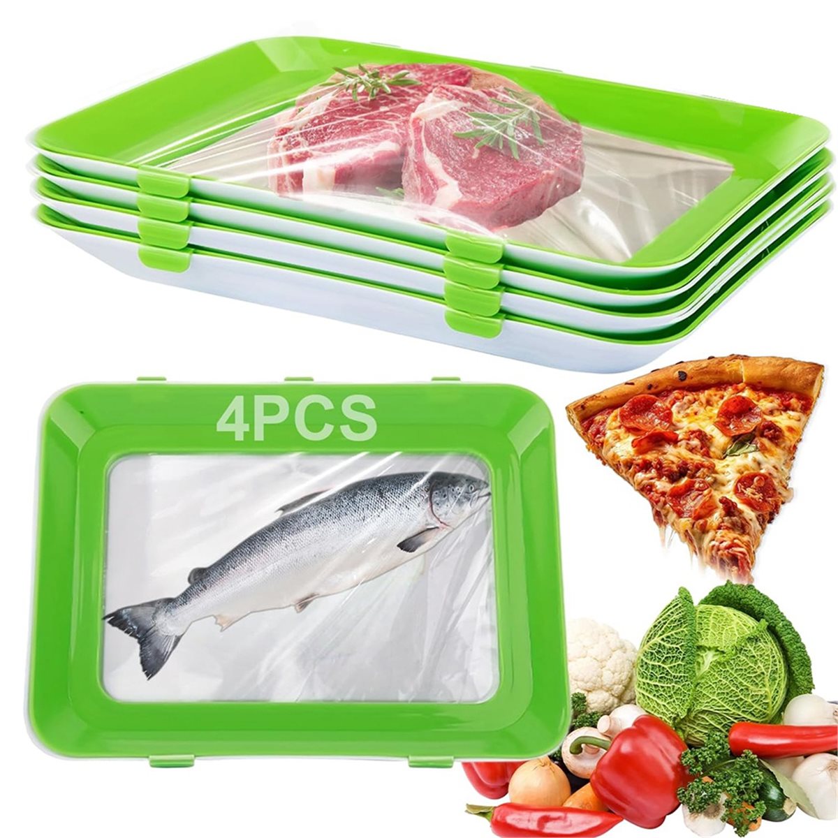 Food Storage Technology - 4Pcs Stackable Food Storage Trays with