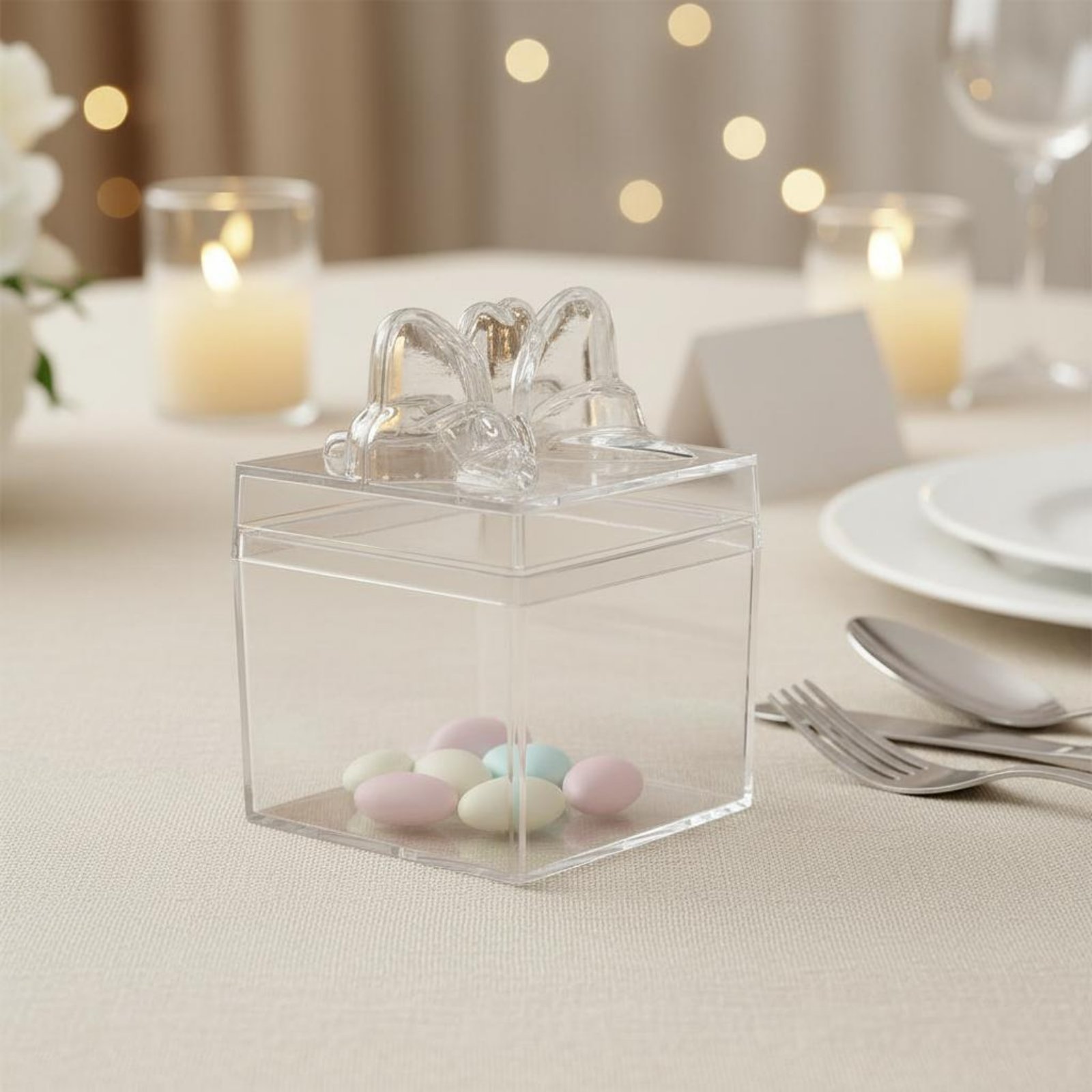 Food Storage Plastic - Clear Plastic Candy Box with Ribbon