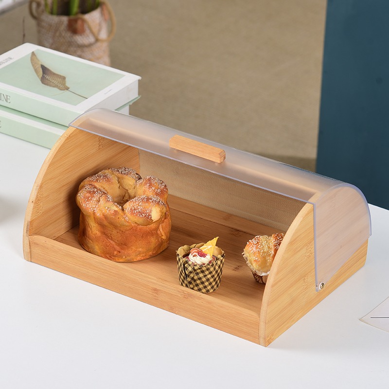Food Storage Technology - Bamboo semi-circular bread storage container with