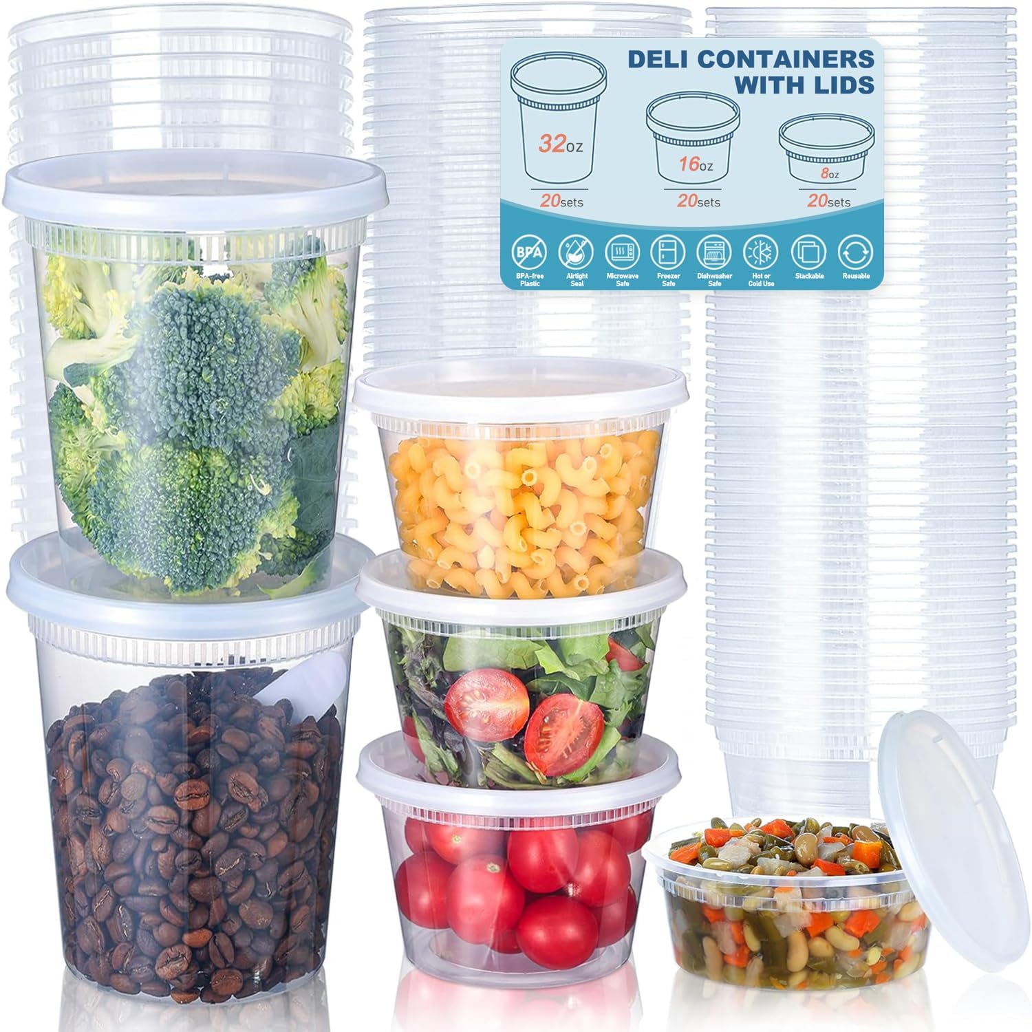 Food Storage Containers With Lids - 24pcs Deli Food Storage Containers with