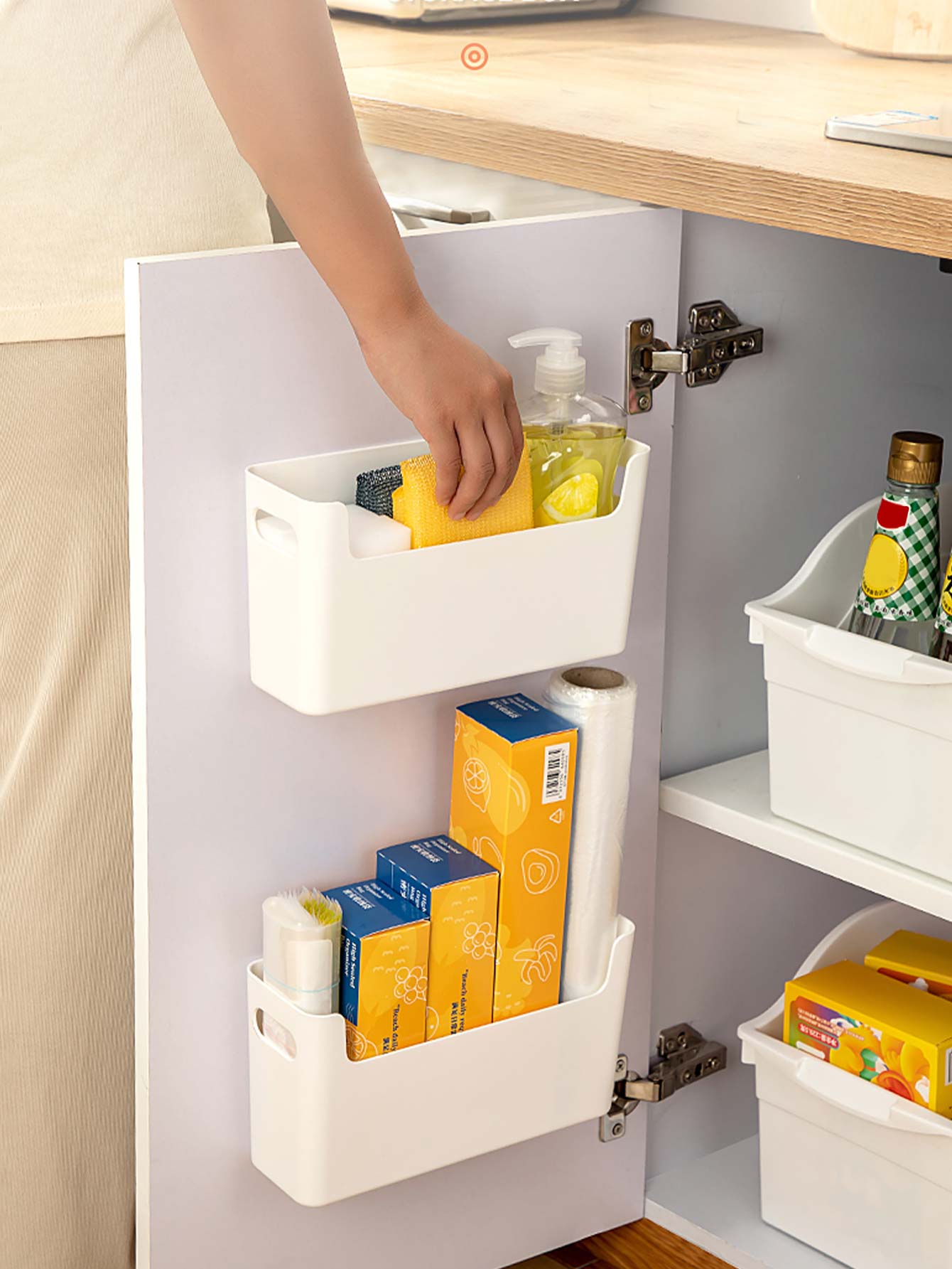 Food Storage Cabinet For Kitchen - Punch Free Cabinet Door Organizer Plastic