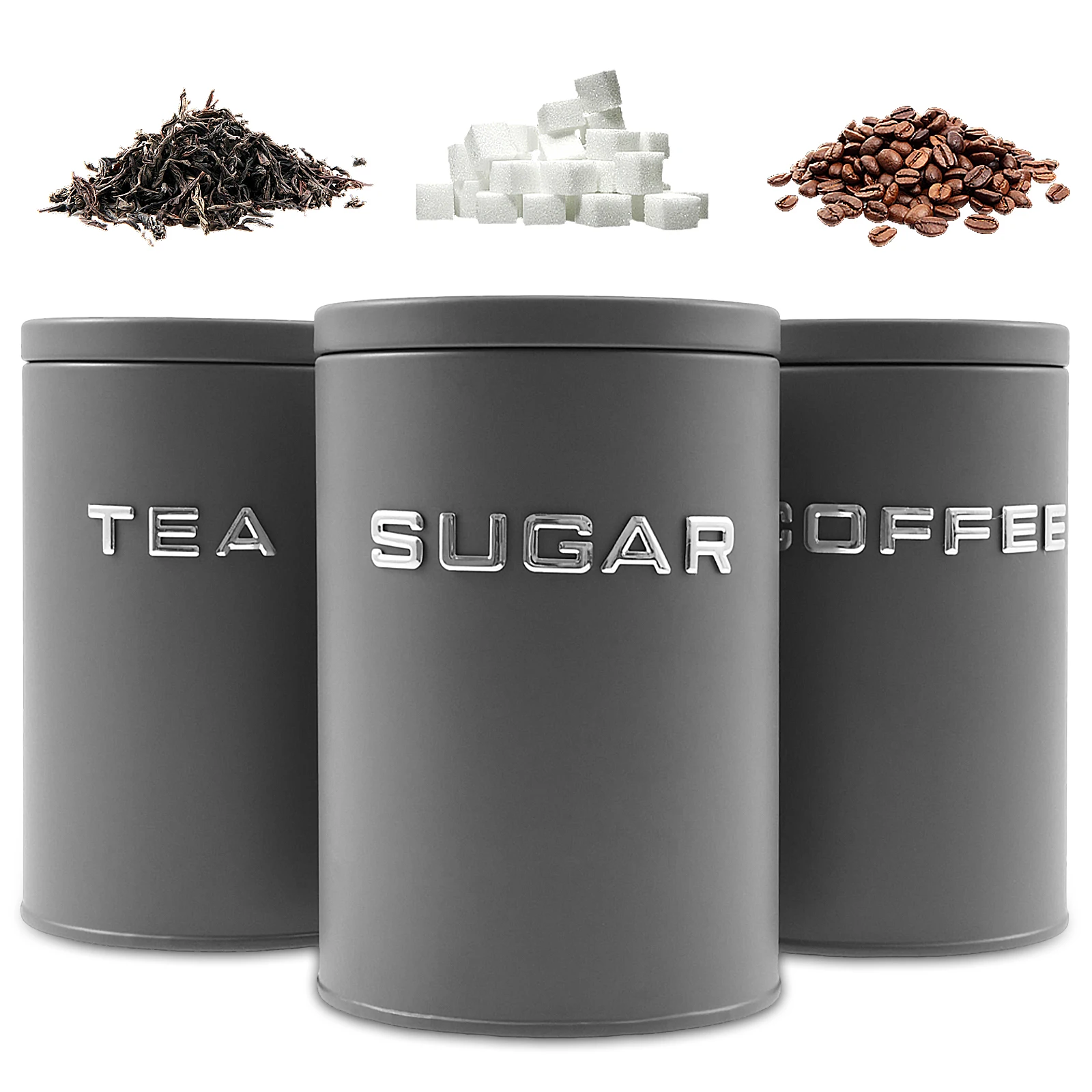 Food Storage Jars With Lids - 3 Pcs Tea Coffee Sugar Canister