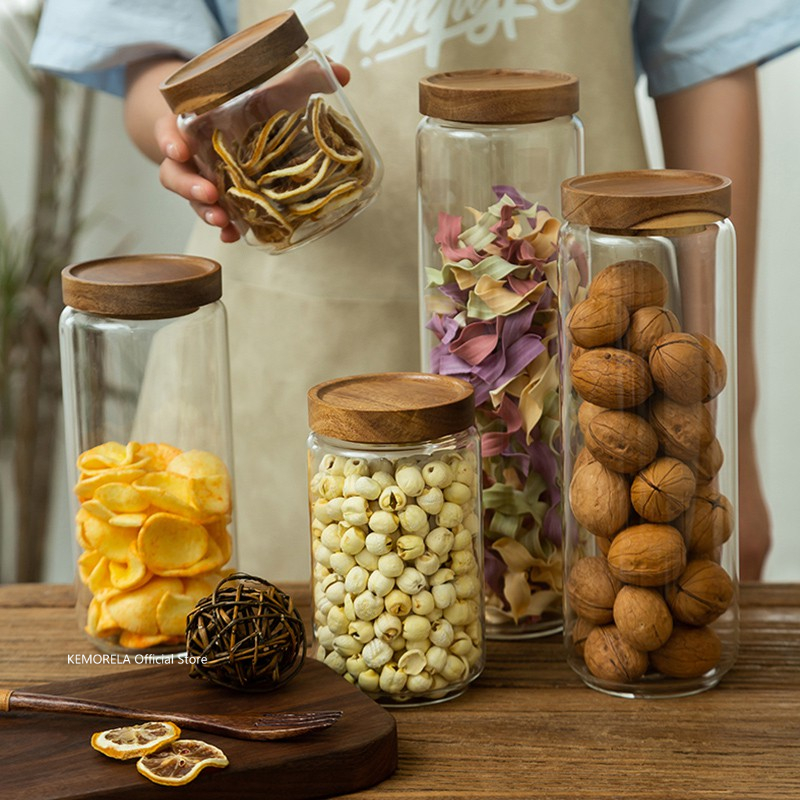 Wood Lid Glass Airtight Canist - Food Storage Jars With Lids 评论和价格