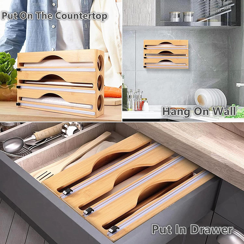 3 In 1 Bamboo Foil Cling Film  - Food Storage Cabinet For Kitchen 评论和价格