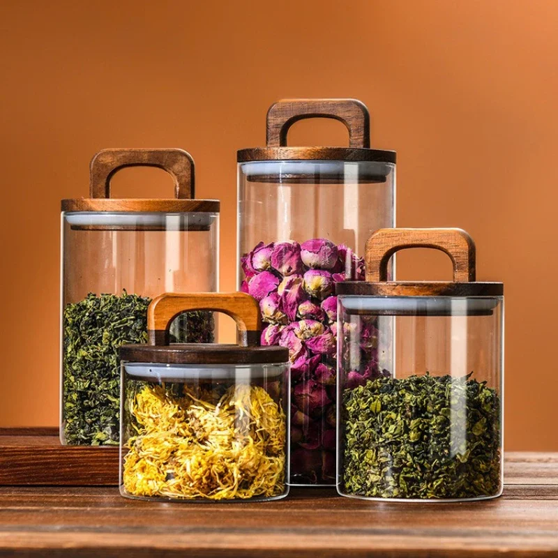Clear Glass Jar with Bamboo Li - Food Storage Jars With Lids 评论和价格