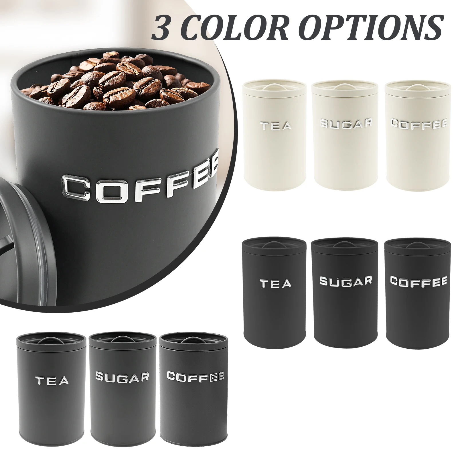3 Pcs Tea Coffee Sugar Caniste - Food Storage Jars With Lids 评论和价格