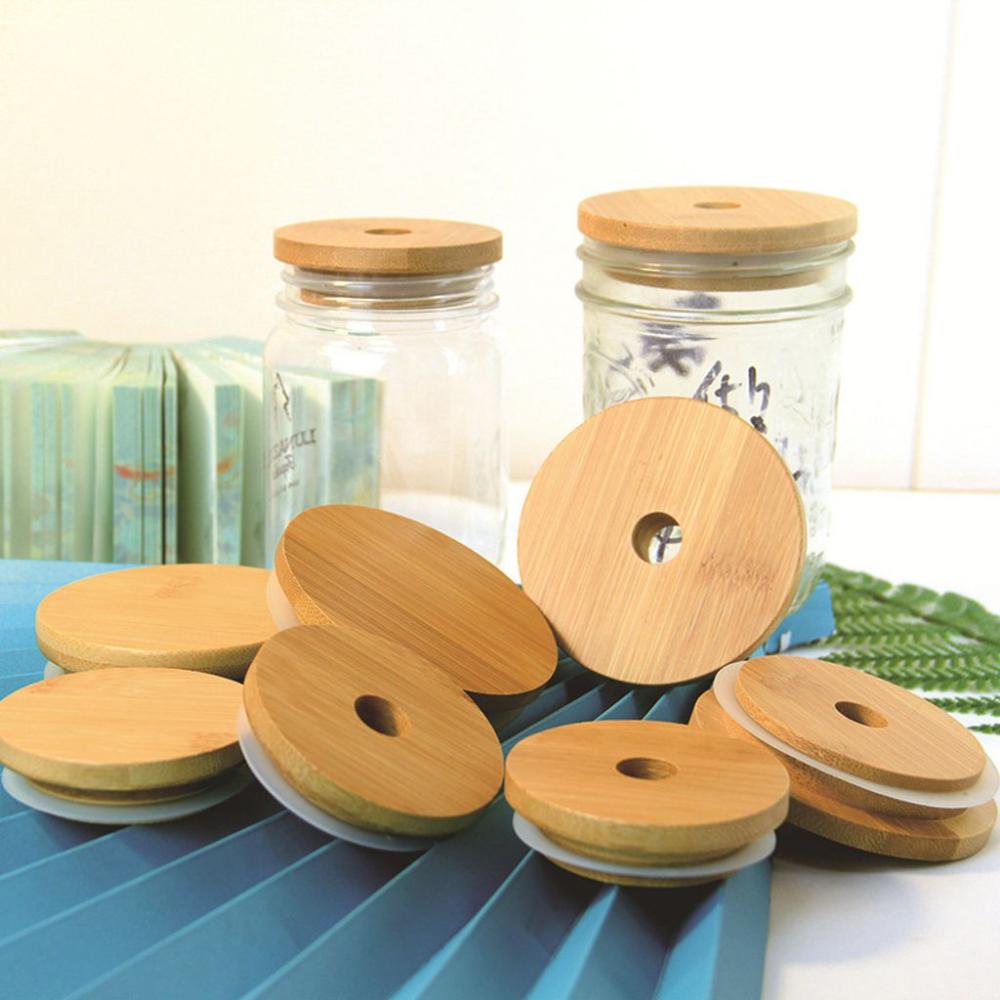 Reusable 1/4pcs Natural Bamboo - Mason Jar Wide Mouth 评论和价格